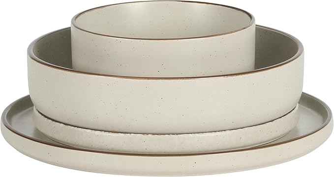 Gibson Elite Gelston Stoneware Matte Reactive Glaze 16 Piece (Service for 4) Plates and Bowl Dinnerware Set - Cream