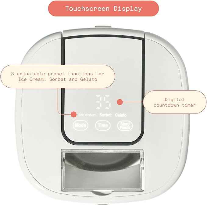 1.5 Quart Ice Cream Maker with Touch Control Panel, Freezer Bowl Design, Compact Electric Machine for Homemade Frozen Desserts, Gelato & Sorbet
