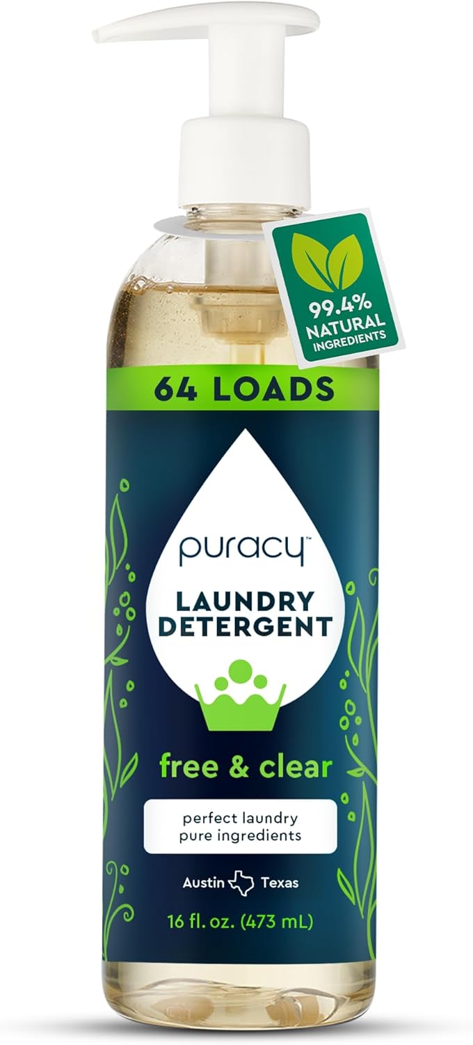 Puracy Laundry Detergent - Enzyme-Powered Liquid Laundry Detergent Concentrate, Natural Laundry Detergent Seen on TikTok, Non-Toxic (Free & Clear, 16 fl oz, 64 Loads)