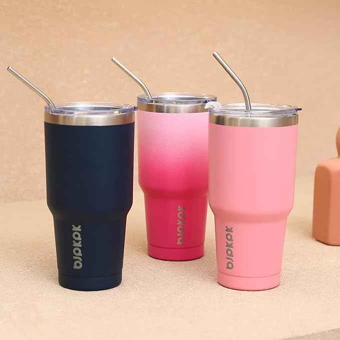 BJPKPK 30oz Color Block Tumbler With Lid And Straw,Stainless Steel Double Wall Vacuum Insulated Tumblers,Ocean Dream