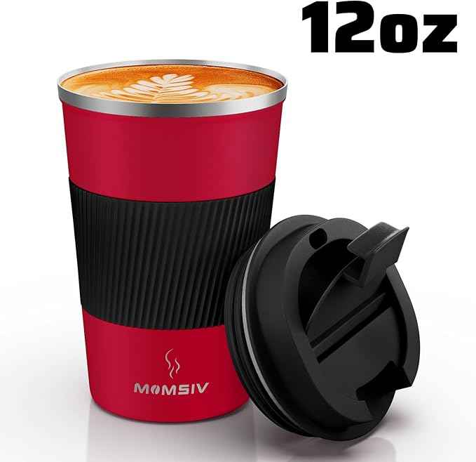 MOMSIV 12oz Travel Mug, Insulated Coffee Cup with Leakproof Lid, Vacuum Stainless Steel Double Walled Reusable Tumbler for Hot and Cold Water Coffee and Tea In Travel and Car