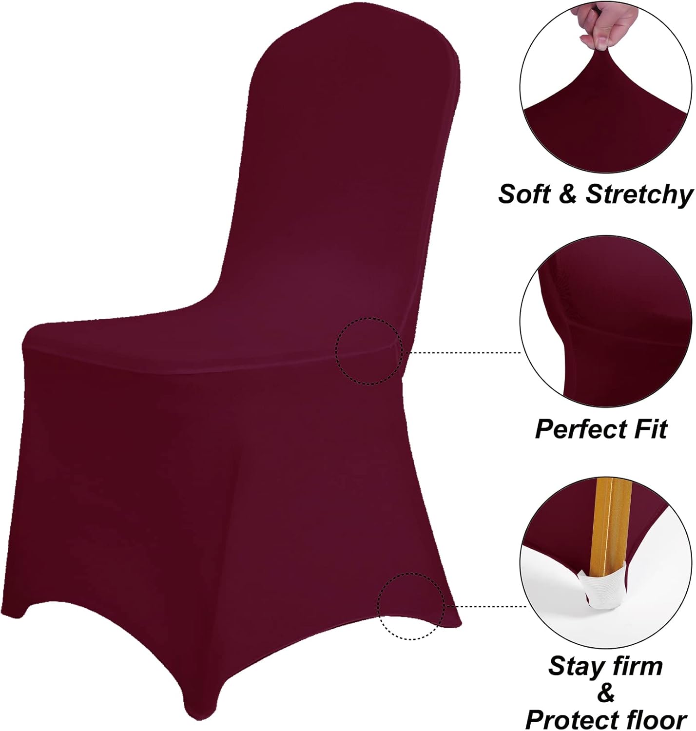 SUPERO Waterproof Spandex Chair Cover 25PCS, Stretch Dining Chair Covers, Polyester Outdoor Chair Covers, Protector Stretch Chair Cover for Party Universal, Banquet, Wedding Event, Hotel(Burgundy)