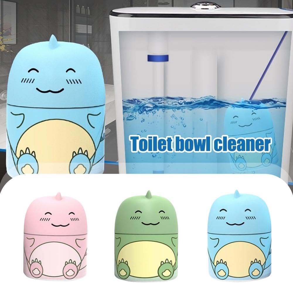 Cute Dinosaur-Shaped Toilet Bowl Cleaner Bottle,Automatic Bathroom Toilet Tank Cleaner with Carrying Rope,Three Fragrances, Ocean Jasmine Peach for 90 days,Easy to Use Leaving Fresh Scent (Blue)