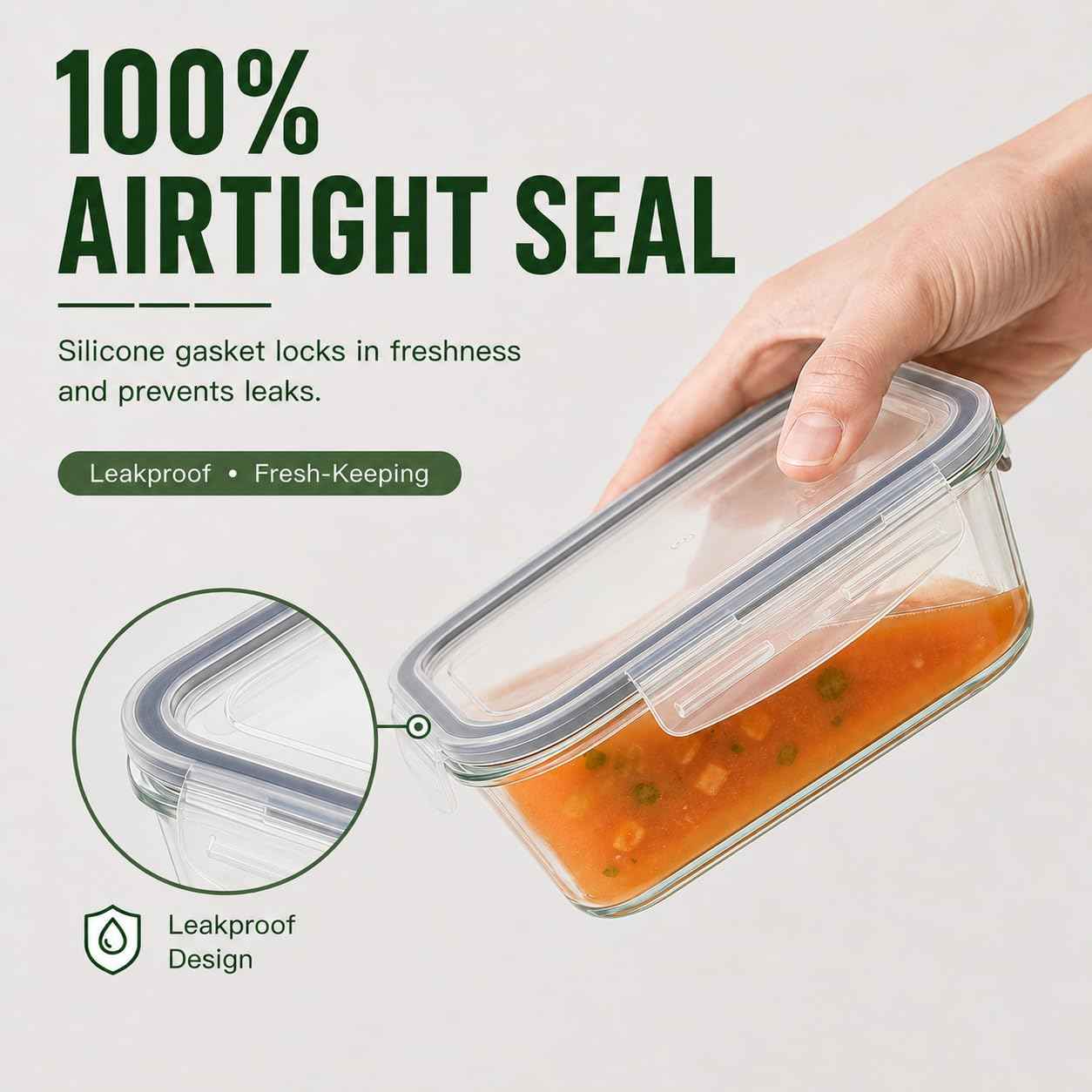5 Pack 36oz Borosilicate Glass Food Storage Containers Set with Lids, Freezer Meal Prep Containers, Airtight Bento Lunch Container Set, Oven, Freezer and Dishwasher Safe, BPA Free, Kitchen Storage Set