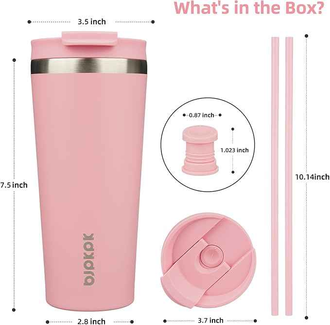 BJPKPK 22oz Tumbler With lid And Straw Stainless Steel Travel Coffee Mug Insulated Tumblers Cups,Light Pink