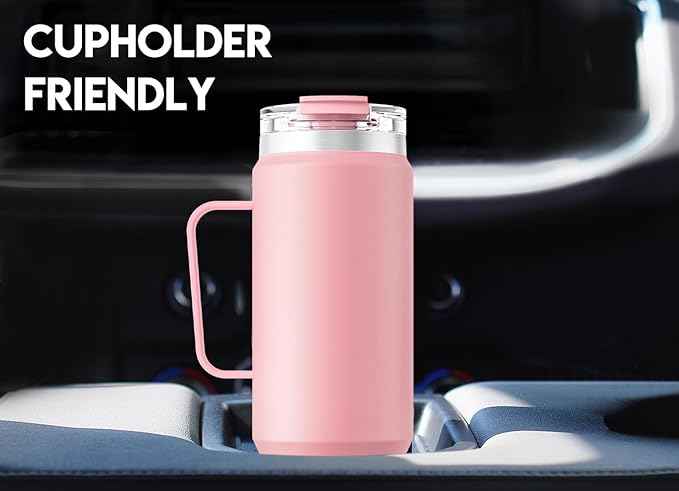 Meoky 40oz Tumbler with Handle, Stainless Steel Travel Mug with 2-in-1 Straw and Sip Lid, Vacuum Insulated Coffee Mug, 100% Leak Proof, Keeps Cold for 34 Hours or Hot for 10 Hours (Blush)