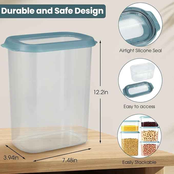 OMIO 5-Piece Airtight Food Storage Containers Set | BPA-Free Plastic Canisters with Easy Snap Lids for Dry Food, Pantry, Kitchen | Organize Cereal, Grains, Snacks, Flour, Sugar