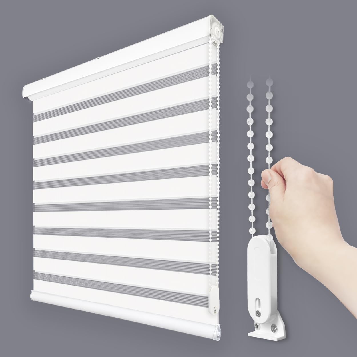 Foiresoft Standard Zebra Roller Blinds for Windows [W35 x H64 Inch, White, Basic], Light Filtering Dual Layer Shades for Bedroom, Living Room, Office, 13 Colors