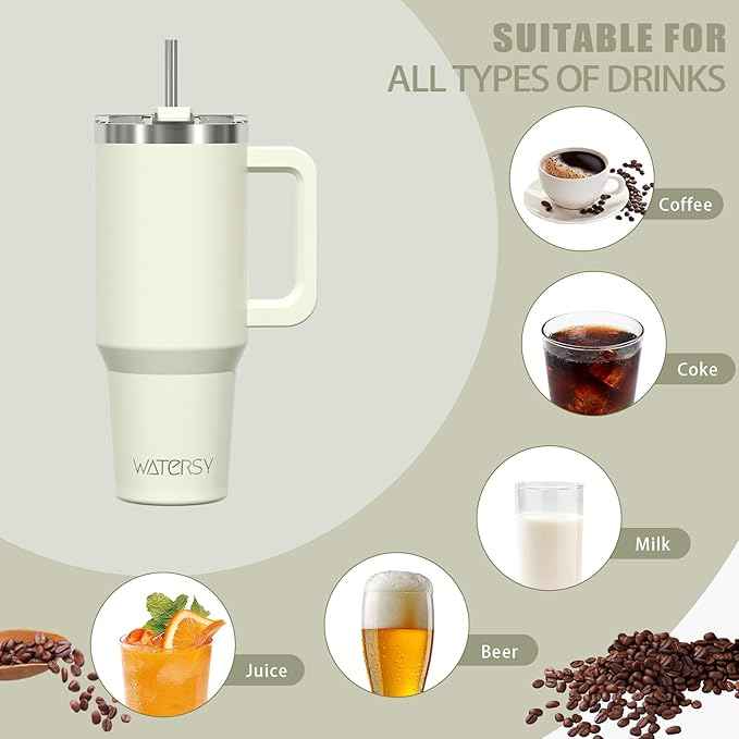 20 oz Tumbler with Handle,Tumbler with Lid and Straw,Double Wall Insulated Cup Stainless Steel Travel Mug(Cold for 34 Hours),Water Bottle for Iced Tea,Coffee,Cold Beverages(Cream White)