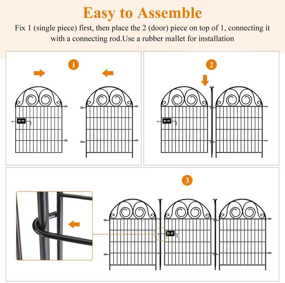 Dog Fence Outdoor for Yard, 32 Inch(H) 24 Panels Total Length 52.5 Ft(L) Pet Fence, Black Metal Animal Barrier Fencing，Reusable Decorative Fences for Garden │Patented