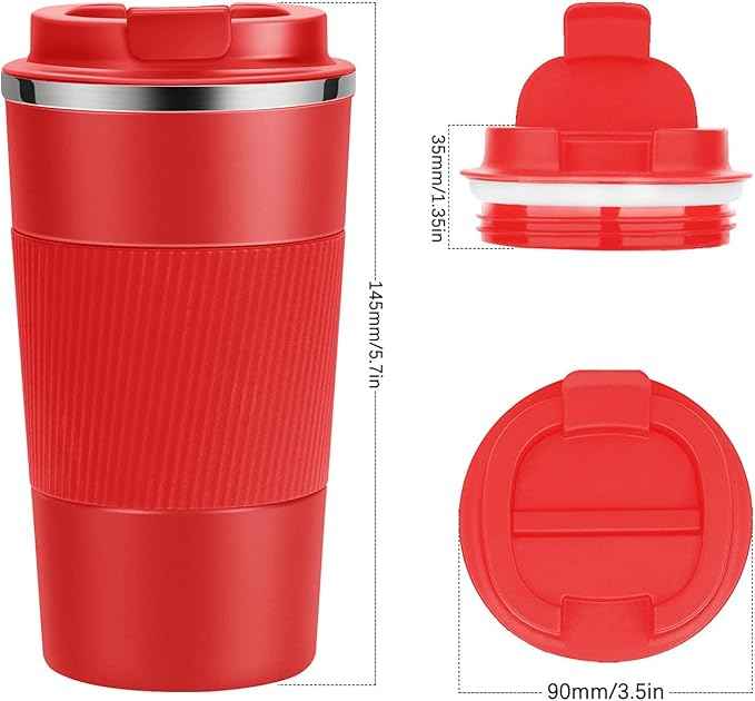 YINJAM 12oz Travel Coffee Mug Insulated Coffee Cups to Go with Leakproof Lid Vacuum Stainless Steel Double Walled Thermal Car Coffee Tumbler for Hot Cold Iced Tea Drinks Reusable (Red, 12oz)