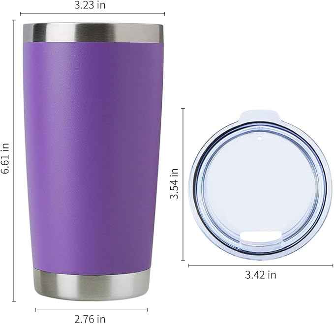 DOMICARE 20oz Stainless Steel Tumbler Bulk with Lid, Double Wall Vacuum Insulated Travel Mug, Powder Coated Coffee Cup, Powder Purple, 8 Pack