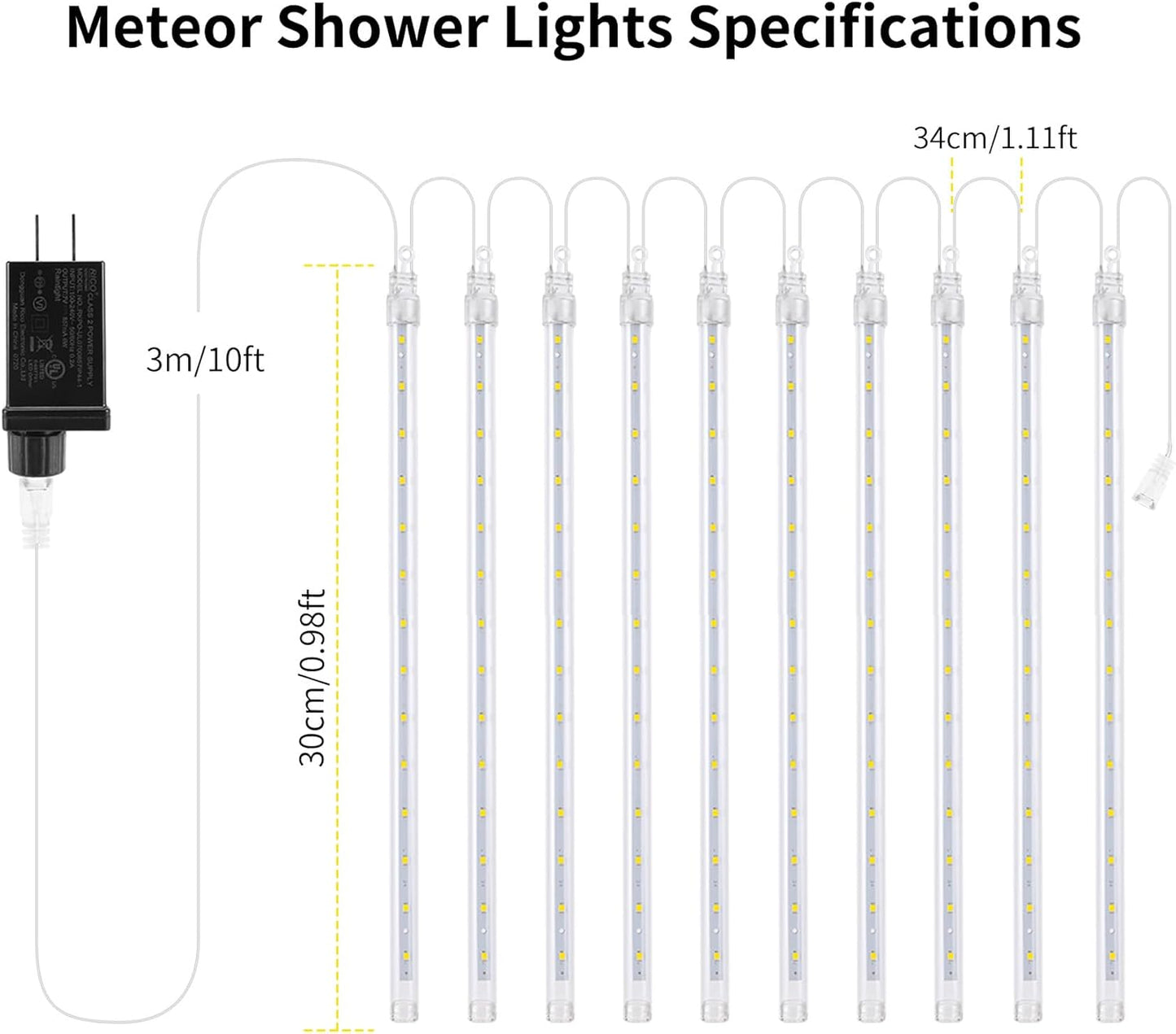 【2 Pack】 Christmas Lights Meteor Shower Rain Lights 12inch, Totally 20 Tube 480 LEDs Icicle Lights Outdoor Raindrop Lights for Xmas Halloween Wedding Party Tree Holiday Decoration, Green