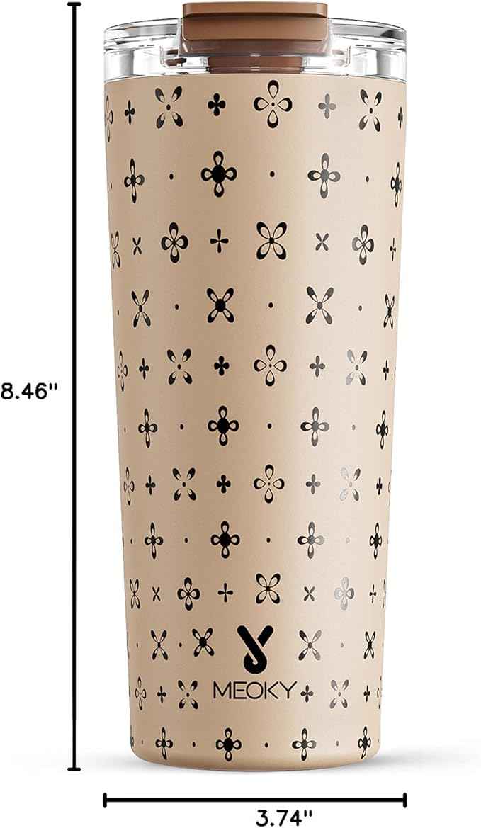 Meoky 24 oz Travel Coffee Mug with Leak-proof Lid, Stainless Steel Insulated Coffee Tumbler, Keeps Hot for 8 Hours or Cold for 24 Hours, Fits in Car Cup Holder (Mocha Cross)