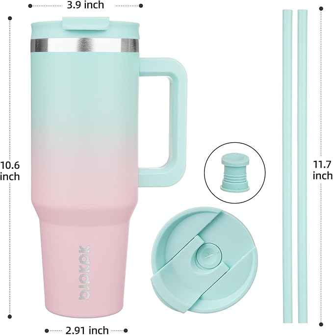 BJPKPK Tumbler With Handle And Straw 40oz Insulated Tumbler Cups With Lid Stainless Steel Travel Coffee Mug,Bubble Gum