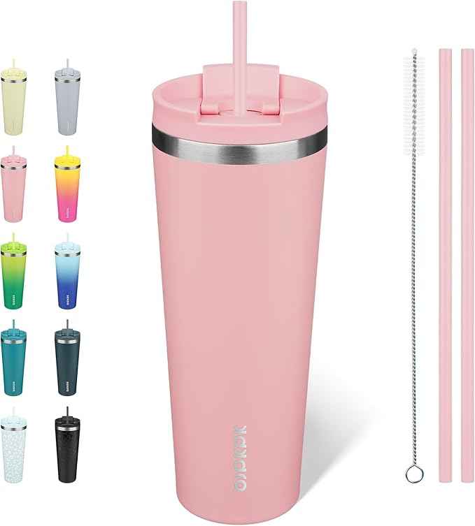 BJPKPK 26oz Tumbler With lid And Straw Stainless Steel Travel Coffee Mug Insulated Tumblers Cups,Light Pink