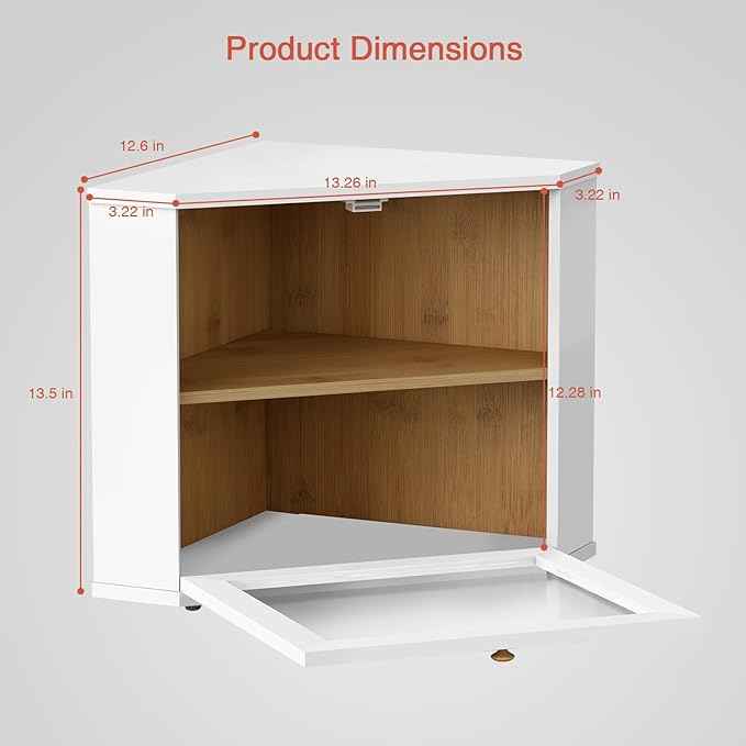 Goozii White Corner Bread Box for Kitchen Countertop, 2 Tier Breadbox for Sourdough Loaf, Modern Bread Storage Container for Island Counter Top Organizer, Cabinet Cupboard Pantry Shelf (Bamboo Wood)