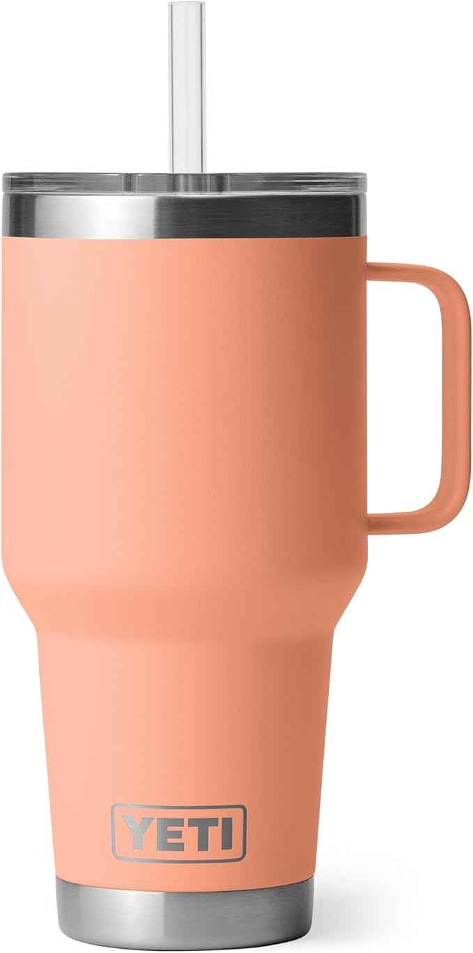 YETI Rambler 35 oz Tumbler with Handle and Straw Lid, Travel Mug Water Tumbler, Vacuum Insulated Cup with Handle, Stainless Steel, Lowcountry Peach