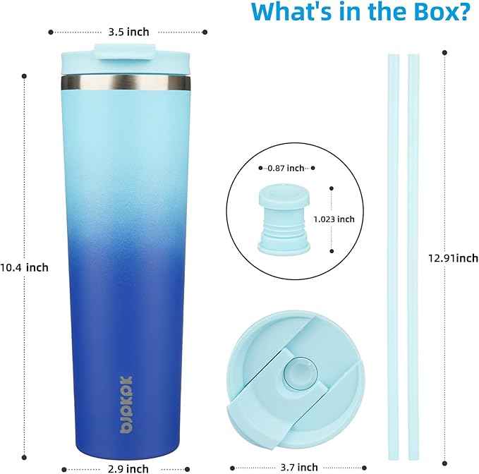 BJPKPK 34oz Insulated Tumbler With lid And Straw Stainless Steel Tumblers Travel Coffee Mug Reusable Thermal Cup,Sky