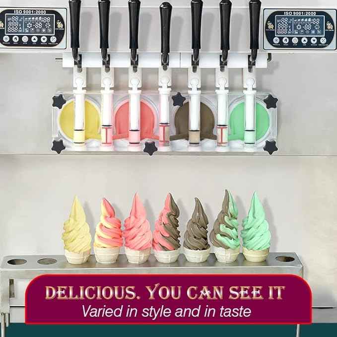 Kolice Commercial Heavy Duty ETL 7 Flavors Soft Serve Ice Cream Machine, 4+3 Mixed Frozen Yogurt Ice Cream Maker-Upper Tanks Refrigerated, Auto Counting | 110V 3800W