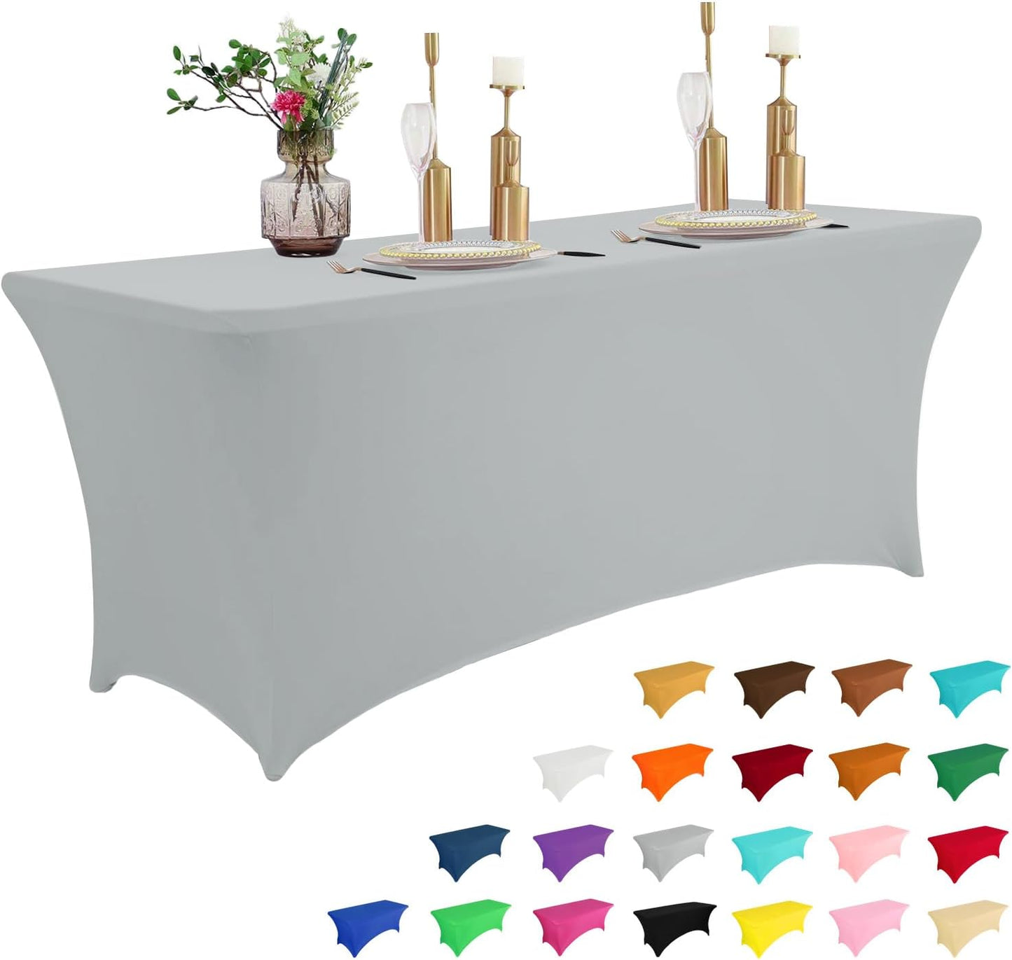 IVAPUPU 6FT Table Cloth for Rectangular Fitted Events Stretch Grey Table Covers Washable Cover Spandex Tablecloth Protector for Party, Wedding, Cocktail, Banquet, Festival