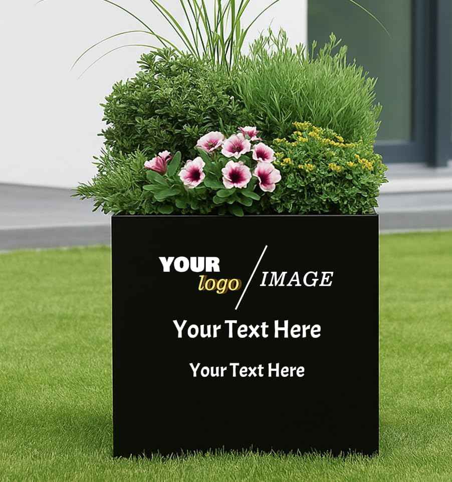 Kozyard Customizable 20'' Cube Metal Planter Box – Personalized Steel Flower Pot for Patio, Garden, Yard, or Indoor Décor