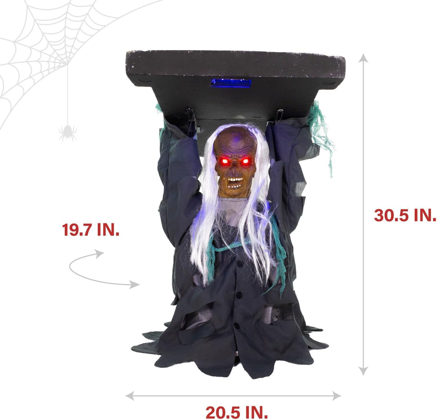 Haunted Hill Farm Tombstone Lifter by Tekky, Battery-Operated, Sound Activated Animatronic Zombie with Sound Effects and Lights for Indoor or Covered Outdoor Creepy Halloween Decoration