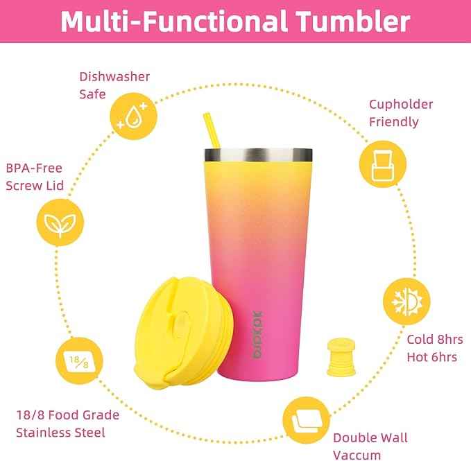 BJPKPK 22oz Stainless Steel Insulated Tumbler With lid And Straw Travel Coffee Thermal Tumblers Cup For Women And Men,Pink Yellow Rose