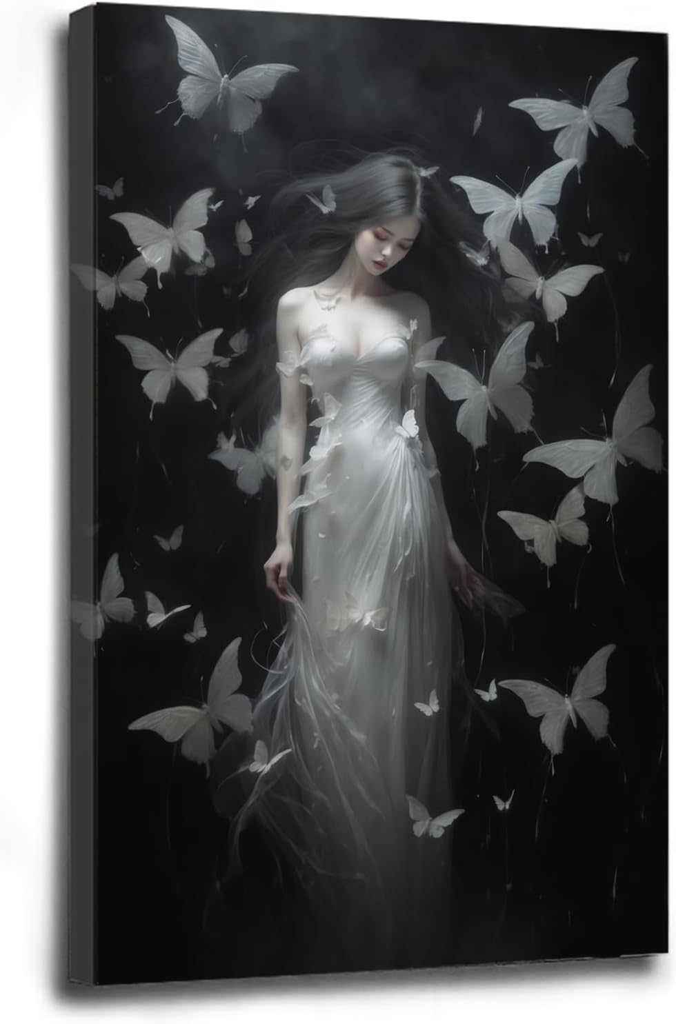 Vintage Gothic Feminine Canvas Wall Art Print Butterfly Poster Moody Female Wall Art Retro Artwork Dark College Decor for Home Bedroom20x30in Wood Framed