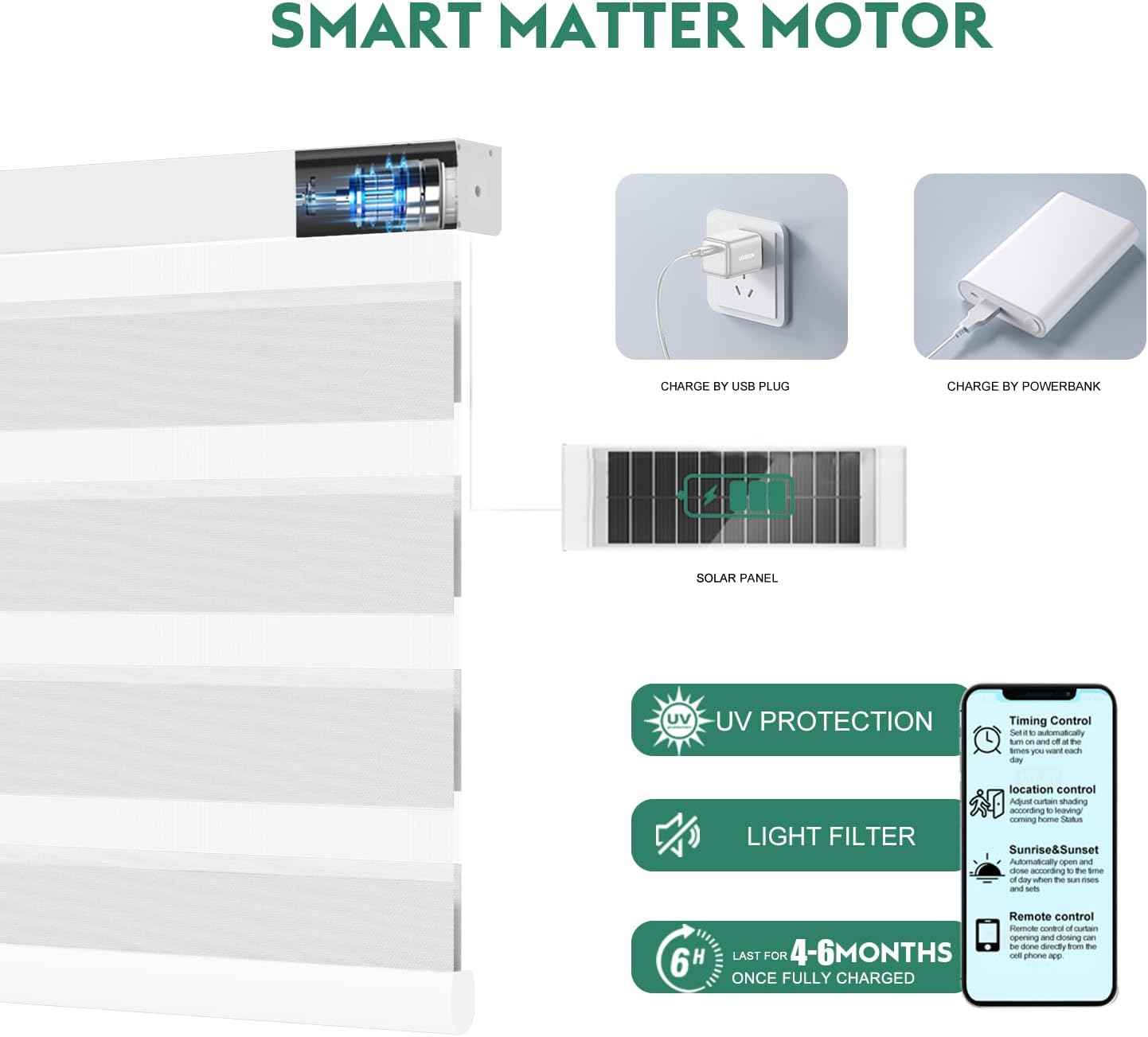 Motorized Zebra Blinds with Remote, Work with HomeKit Alexa Automatic Electric Window Shades 90% Blackout Light Filtering for Smart Home and Office, Customized Size Classic White
