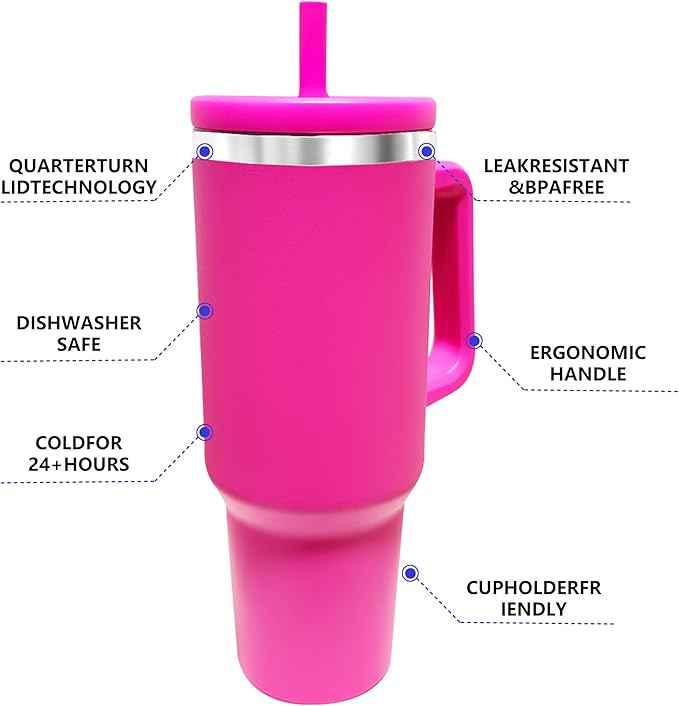 40-OZ Insulated Water Bottle,Insulated Stainless Steel Tumbler,Reusable Cold Drink Thermos,BPA-Free, Double-Wall Stainless Steel Water Bottle (Rose Red, 40, Fluid Ounces)