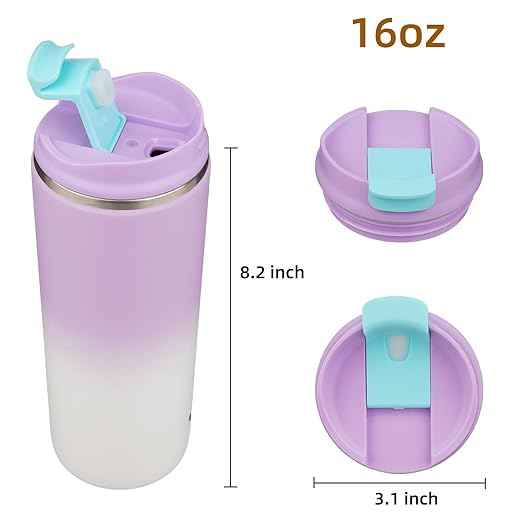 Konokyo Tumbler with Lid, 16 oz Travel Coffee Mug Double Wall Vacuum Stainless Steel Thermal Metal Cup Insulated Water Bottle,PurpleWhite