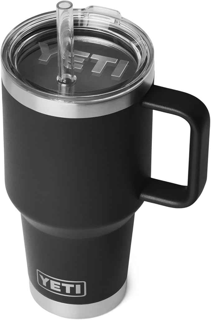 YETI Rambler 35 oz Straw Mug 2.0 - Double-Wall Vacuum Insulation for Cold Beverages – Dishwasher Safe – Cupholder Compatible – Reusable Straw – Comfortable Grip Handle – Travel Mug - Black