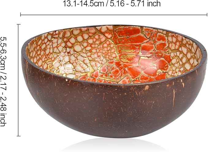 ChezMax Natural Coconut Bowl Mother of Pearl Inlaid Shell Bowls Key Bowl for Entryway Table Candy Container Nuts Holder Fruits & Dry Snack Storage Bowl Round Handcrafted Bowl for Decoration