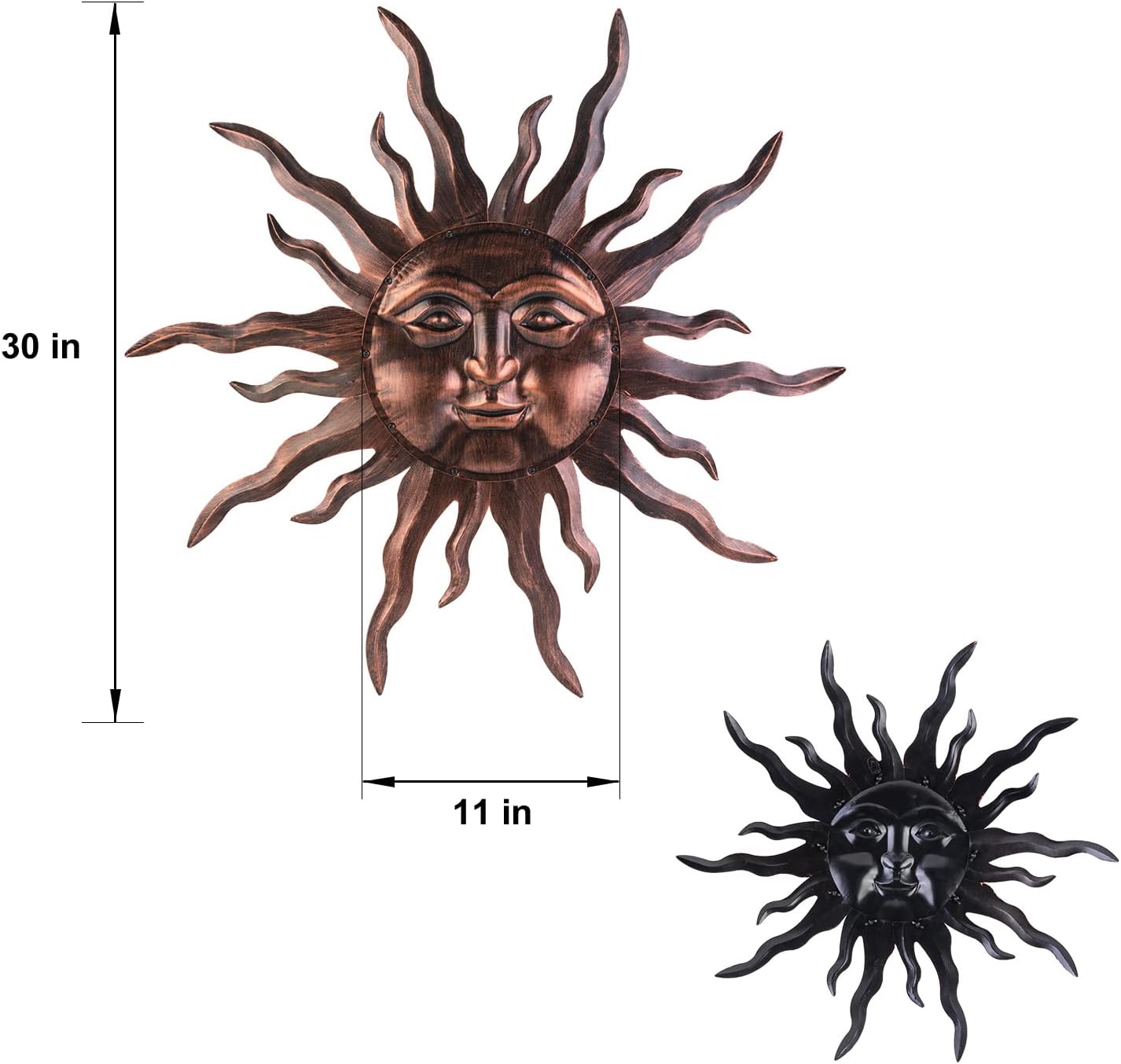 VZVXCC Large Metal Sun Wall Art Decor- 30 inches Sun Wall Hanging Decoration for Indoor Outdoor, 3D Sunshine Face Metal Wall Sculpture for Home Bedroom Living Room Office Garden Yard Patio(Bronze)