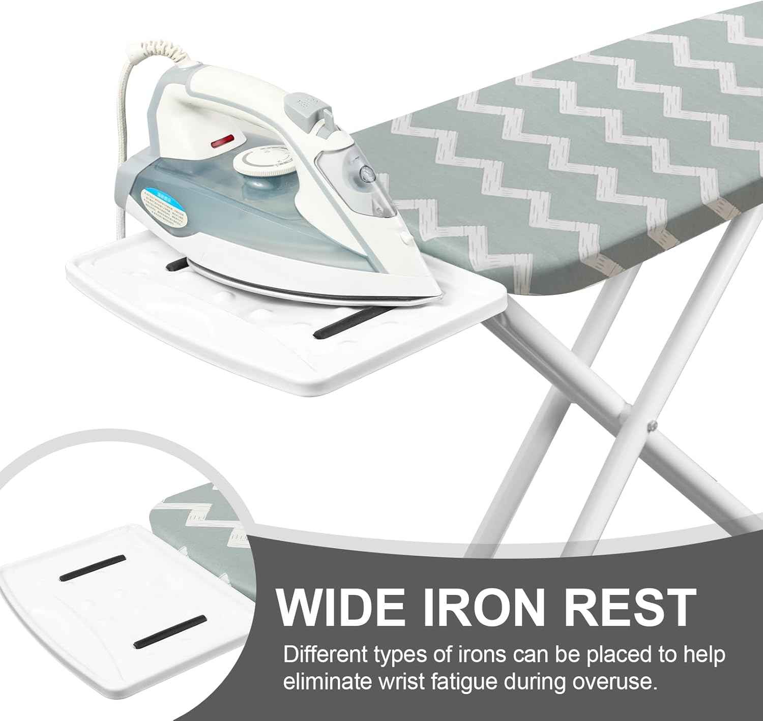 Ironing Board,Foldable Ironing Board Adjustable Height Compact Iron Board Thick Steel Tube Iron Board with Holder,Replacing Cloth Cover and Mini Handheld Gloves,Gift for Women(Blue Waves)