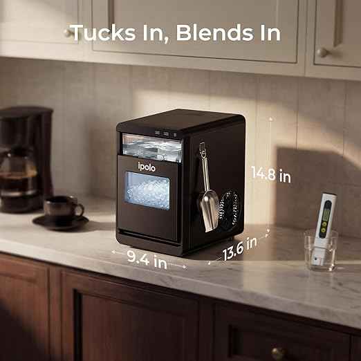 Nugget Ice Maker Countertop: 44lb/Day, Self-Cleaning, Black Stainless Steel, Portable, Soft Chewable Pebble Ice Machine for Home Kitchen, RV & Office
