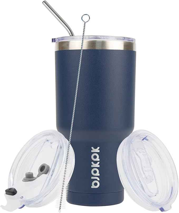 BJPKPK 30 oz Tumbler with Lid and Straw Stainless Steel Double Wall Vacuum Insulated Tumblers,Navy Blue