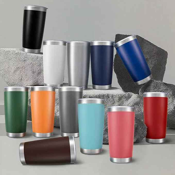 20 oz Tumbler Bulk with Lid Stainless Steel Insulated Tumblers Double Wall Vacuum Coffee Mug Powder Coated Tumbler Cups for Cold and Hot Drinks, Black, 12 pack