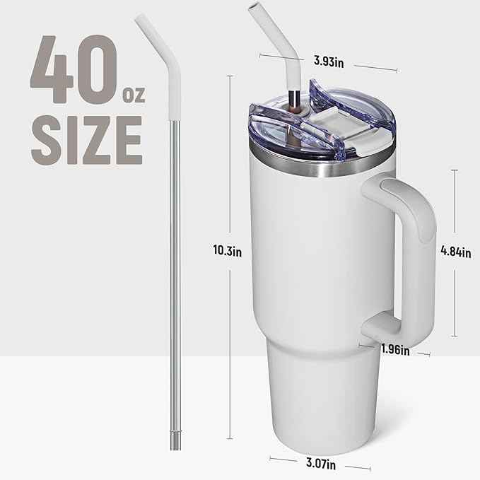 COKTIK 40 oz Tumbler With Handle and Straw, Insulated Tumbler With Leakproof Lids, Stainless Steel|BPA-Free, Cold for 24 H (Grey)