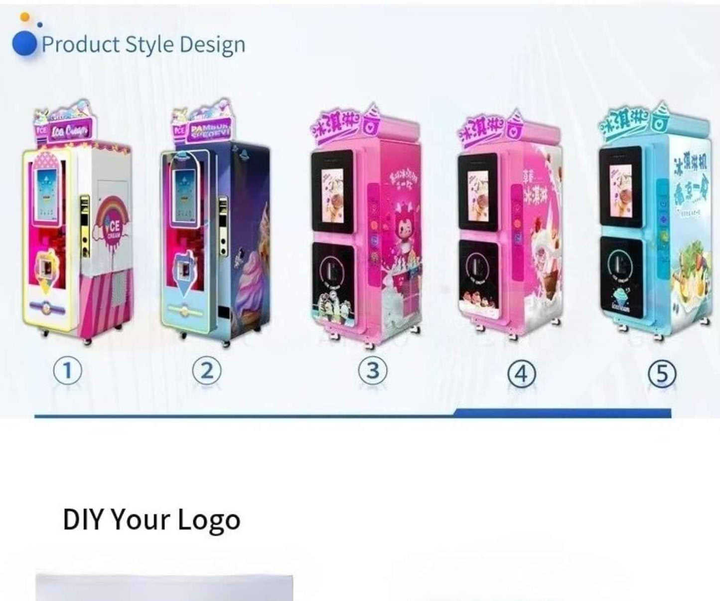 Ice cream vending machine, intelligent touch screen soft ice cream machine, supports coin, cash card and mobile payment, suitable for shopping malls, campuses, cinemas and other places.