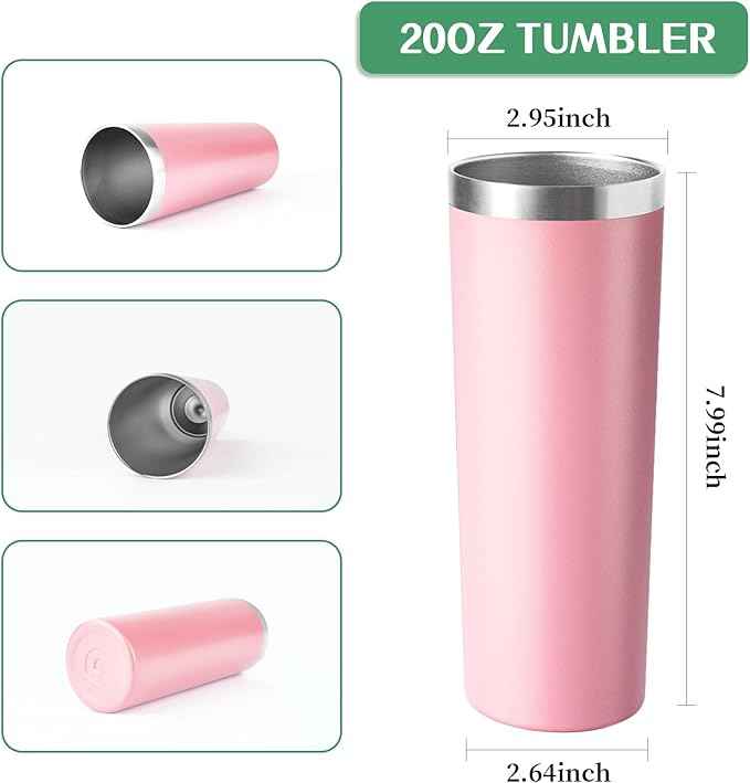 20 oz Skinny Tumbler with Lid and Straw,Stainless Steel Vacuum Insulated Tumbler Cup Double Wall Leak-proof Coffee Mug,Travel Thermal Water Tumbler for Home,Office,Outdoor (Pink,1)