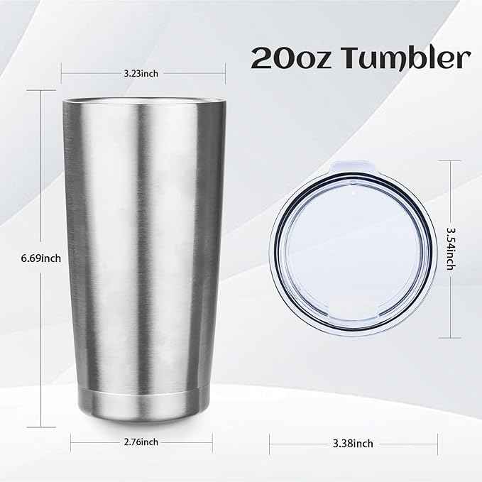 StarSpeed 20oz Tumbler Bulk with Lid, Stainless Steel Insulated Tumblers Double Wall Vacuum Insulated Travel Mug, Powder Coated Coffee Cups for Hot and Cold Drinks(Silver,8)