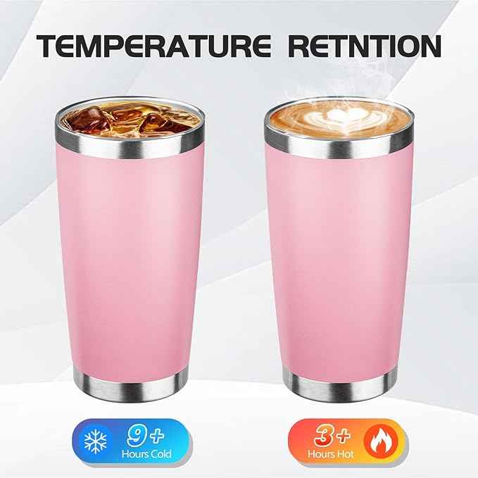 StarSpeed 20oz Tumbler Bulk with Lid, Stainless Steel Insulated Tumblers Double Wall Vacuum Insulated Travel Mug, Powder Coated Coffee Cups for Hot and Cold Drinks(Lght Pink,6)