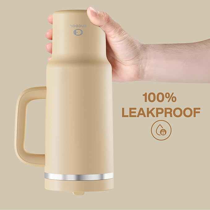 ENCOOL 40 oz Tumbler with Handle and Straw: Stainless Steel Insulated Tumbler Keeps Cold for 24 Hours, Leakproof Travel Cup Fits in Cup Holder and BPA-Free, Indian Khaki