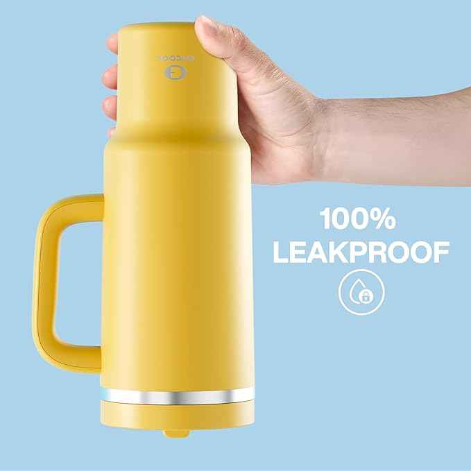 ENCOOL 40 oz Tumbler with Handle and Straw: Stainless Steel Insulated Tumbler Keeps Cold for 24 Hours, Leakproof Travel Cup Fits in Cup Holder and BPA-Free,Elfin Yellow