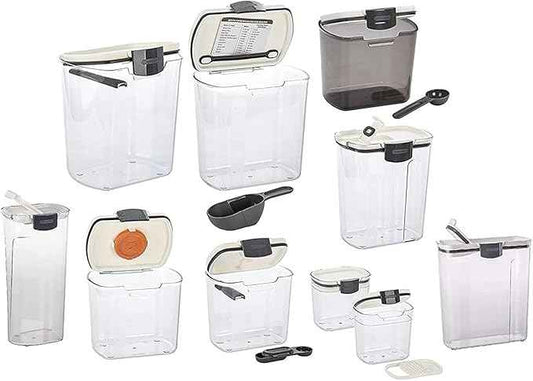 Progressive ProKeeper Baker's Airtight Kitchen Storage Canister Container Set for Flour, Sugar & More, Keeps Ingredients Fresh, with Accessories (Multicolor, 10- Piece)