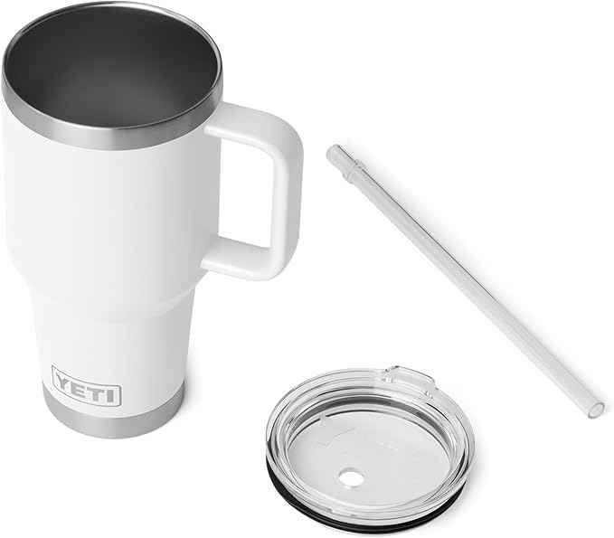 YETI Rambler 35 oz Straw Mug 2.0 - Double-Wall Vacuum Insulation for Cold Beverages – Dishwasher Safe – Cupholder Compatible – Reusable Straw – Comfortable Grip Handle – Travel Mug - White