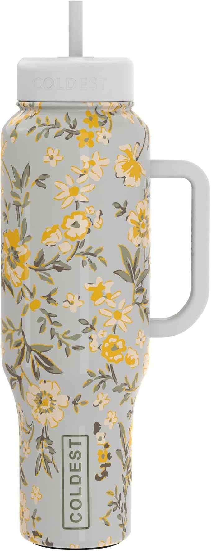 Coldest Tumbler with Handle and Straw - 100% Leak Proof Insulated Tumbler with Lid and Straw (3 Lids) - Stainless Steel Tumblers for Women & Men - Cup Holder Friendly Base, 46 oz (Summer Dress)