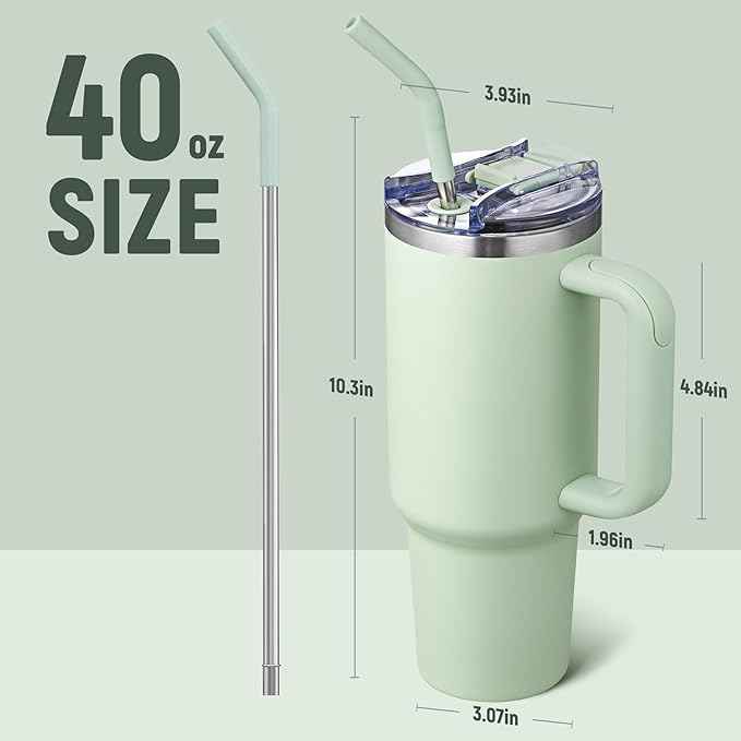 COKTIK 40 oz Tumbler With Handle and Straw, Insulated Tumbler With Leakproof Lids, Stainless Steel|BPA-Free, Cold for 24 H (Seafoam)